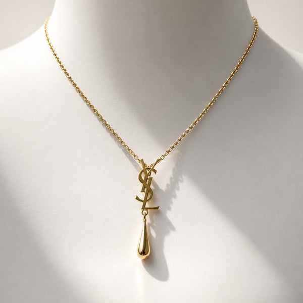 YSL Κολιέ με Μονόγραμμα και Χρυσή Σταγόνα
