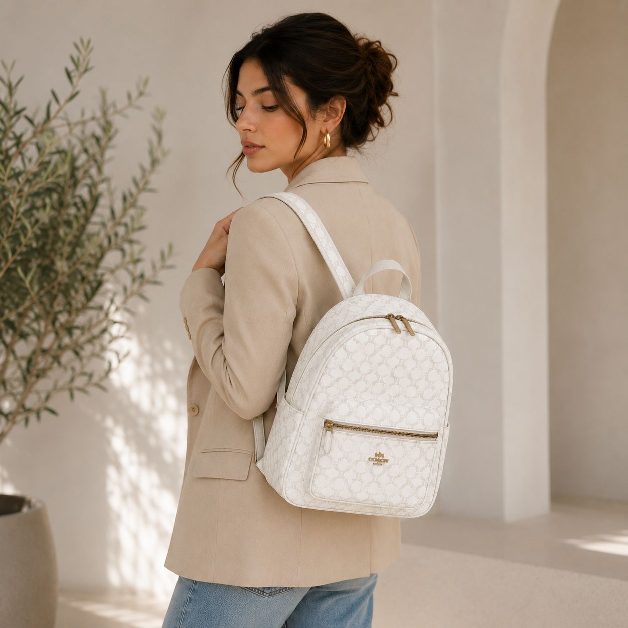 Coach Signature Canvas Backpack white