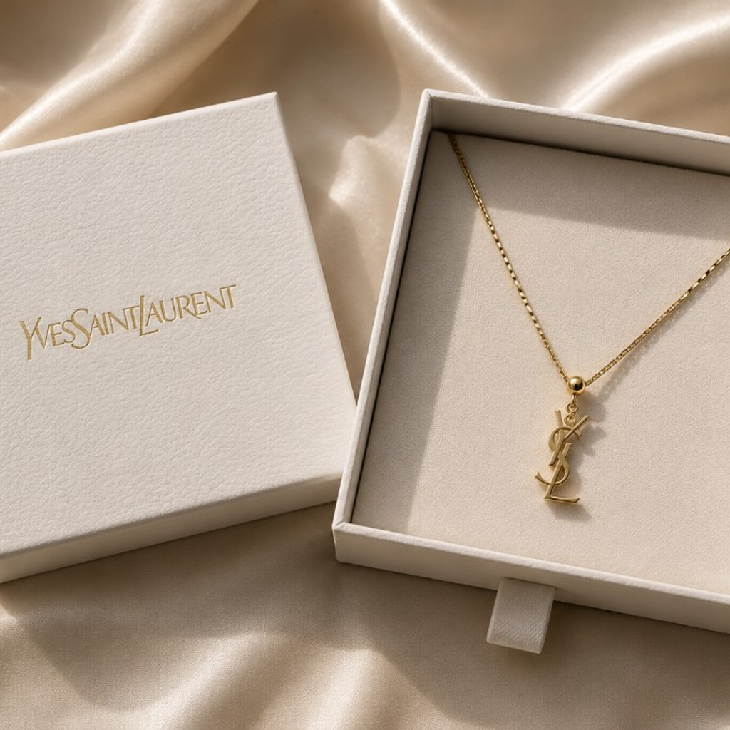 YSL κολιέ μονόγραμμα — packaging & σετ