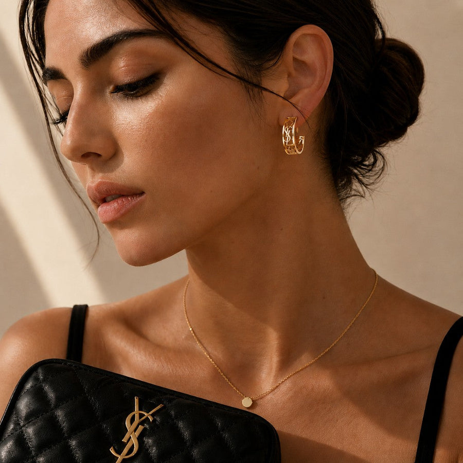 YSL Σκουλαρίκια Κρίκοι με Διάτρητο Λογότυπο