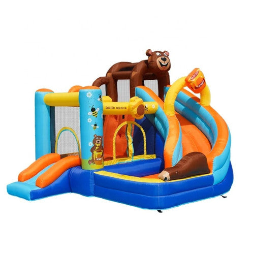 Φουσκωτό Τραμπολίνο Bear Adventure με Διπλή Τσουλήθρα & Τοίχο Αναρρίχησης  336×306×237cm