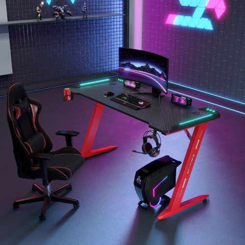 Γραφείο Gaming D2112 – RGB Φωτισμός & Carbon Fiber Επιφάνεια Κόκκινο 120×60×74 cm