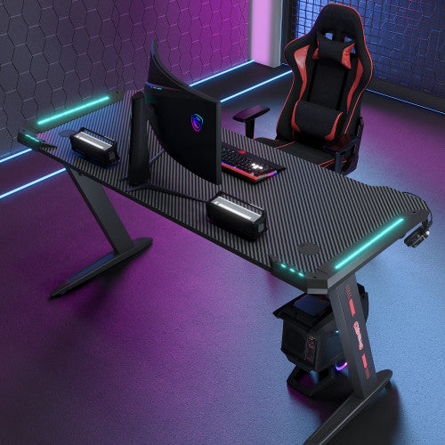 Γραφείο Gaming D2112 – RGB Φωτισμός & Carbon Fiber Επιφάνεια Μαύρο 120×60×74 cm