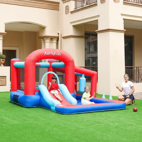 Φουσκωτό Τραμπολίνο Fun Arena με Τσουλήθρα, Μπασκέτα & Παιχνίδια Στόχου 378×295×205 cm