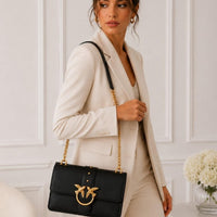 Pinko Love Bag Τσάντα Ώμου Μαύρη με Χρυσό Κούμπωμα