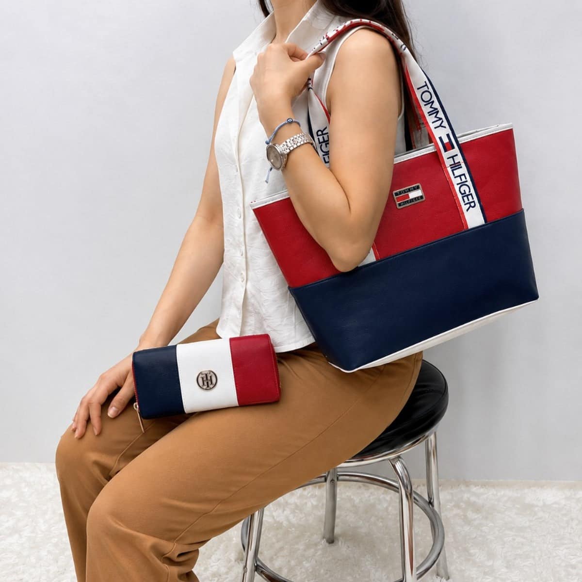 Tommy Hilfiger Σετ Tote & Πορτοφόλι Color-Block Κόκκινο Navy