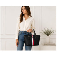 Tommy Hilfiger Τσάντα Tote Μαύρη με Τρίχρωμη Ρίγα